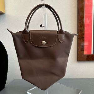 Vintage brown Longchamp Les Planètes Le Pliage small tote bag